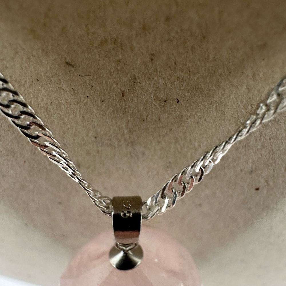 SOLD Rose Quartz 3D Round Pendant on Sterling Silver Chain - Picture 6 of 13